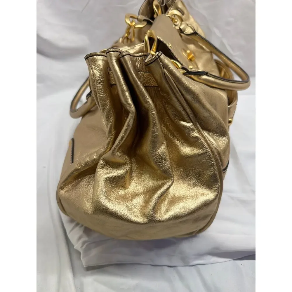 Vintage Y2K Juicy Couture Metallic Gold Leather Turnlock Satchel Bag